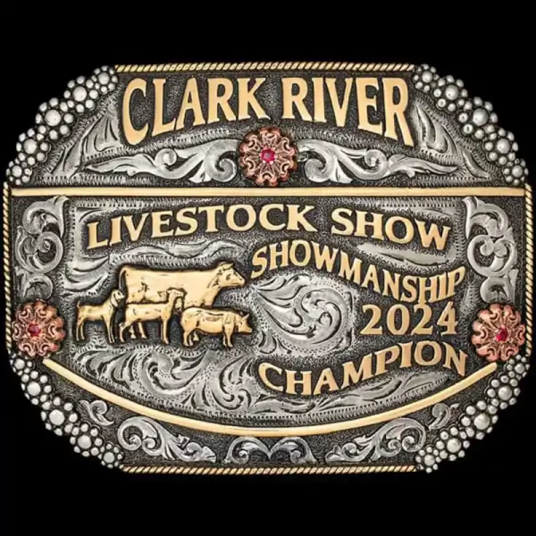 The Walla Walla Classic Belt Buckle is the perfect stock show award buckle for your rodeo event! Featuring a silver berry edge and double inner bronze frame. Personalize this buckle design today!